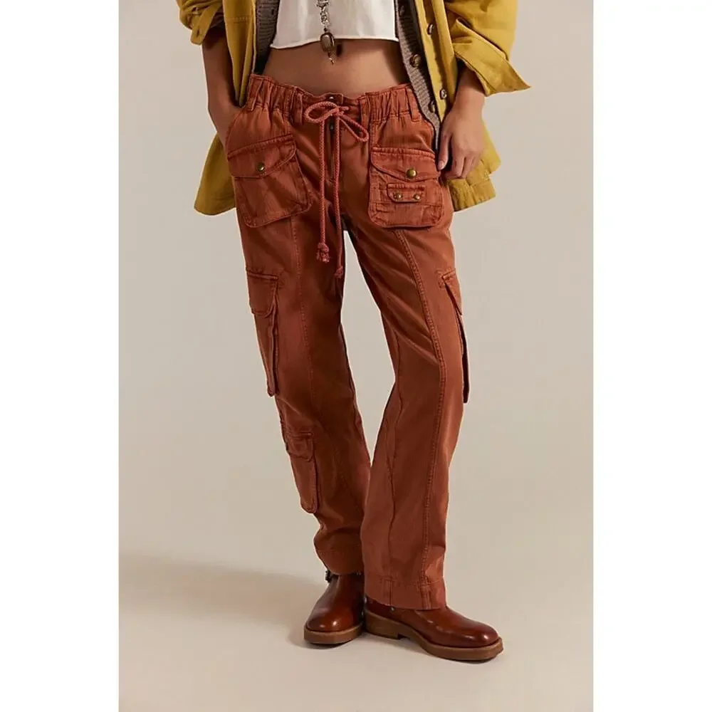 We the free Tahiti pull on cargo pants new terracotta red rust cinnabae small